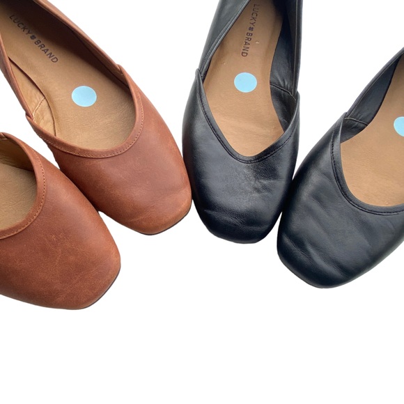 2 pair Lucky Brand Adoura leather flats womens shoes black cognac size 9 - Picture 2 of 7